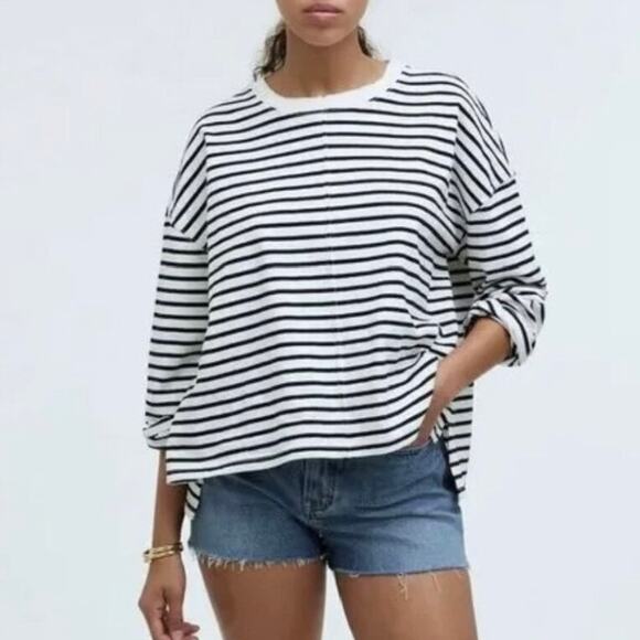 madewell easy long-sleeve rugby tee contrasting stripe lighthouse women xsmall - Picture 1 of 9